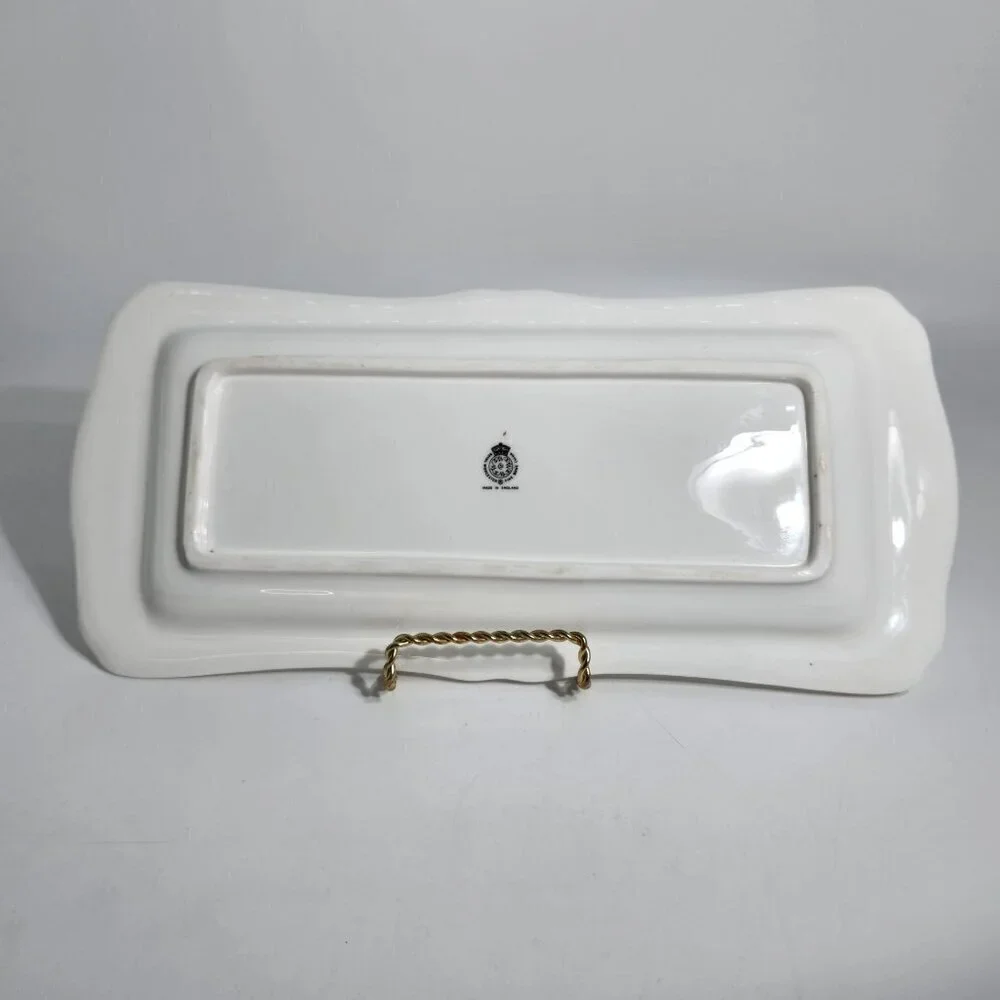Royal Worcester Bone China Bone Rectangular Serving Tray Floral Design Gold Trim